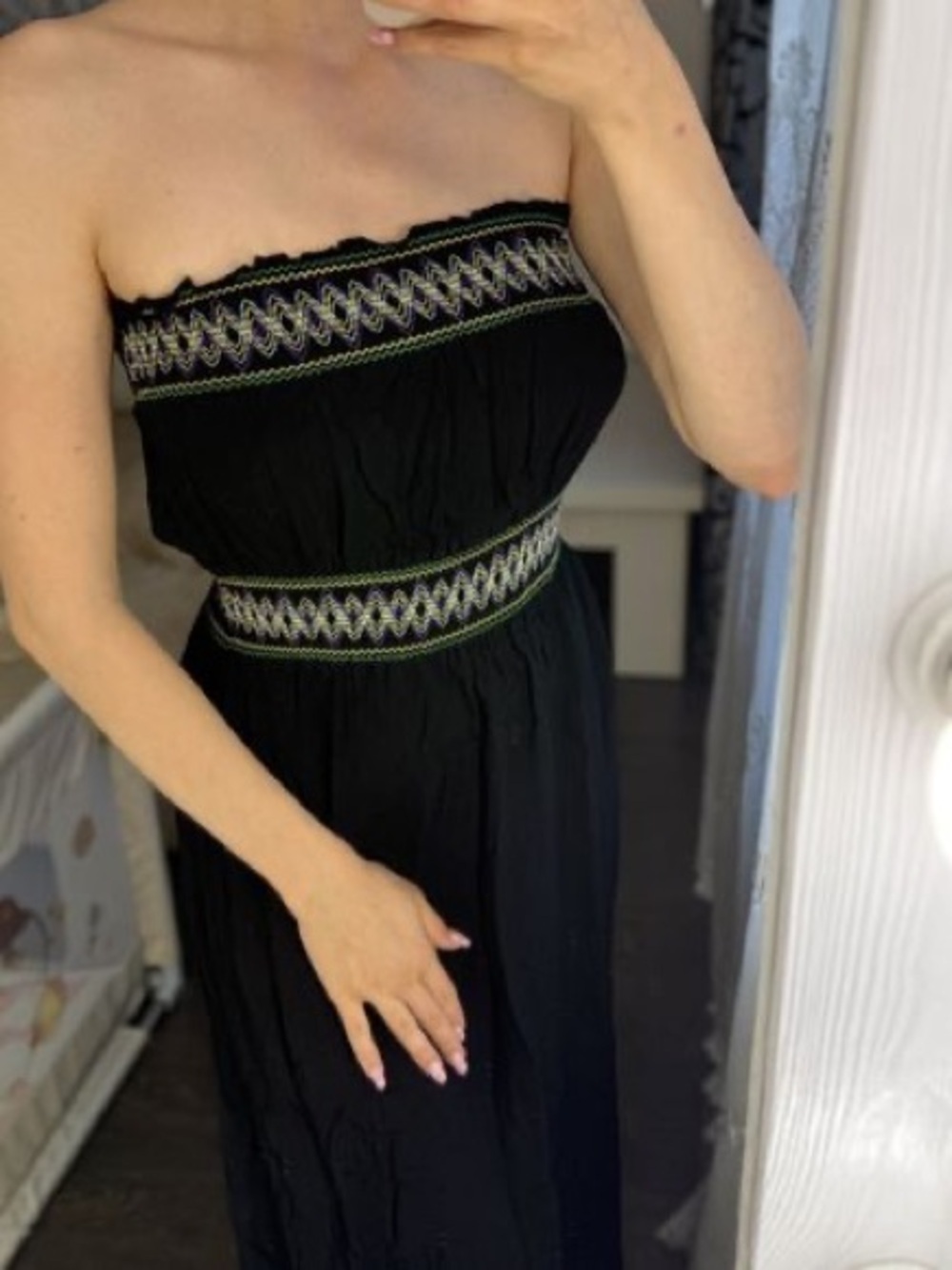 Dynamite Strapless Black Maxi Dress with Embroidered Waist small